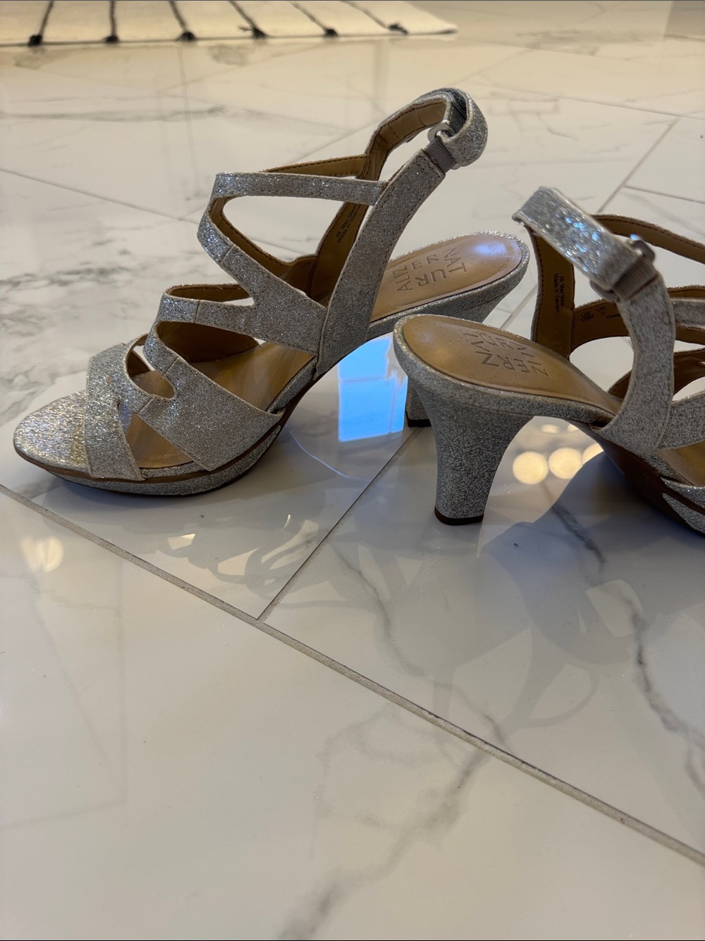 Naturalizer Silver Glitter Multi-Strap Block Heel Sandals - Picture 2 of 5